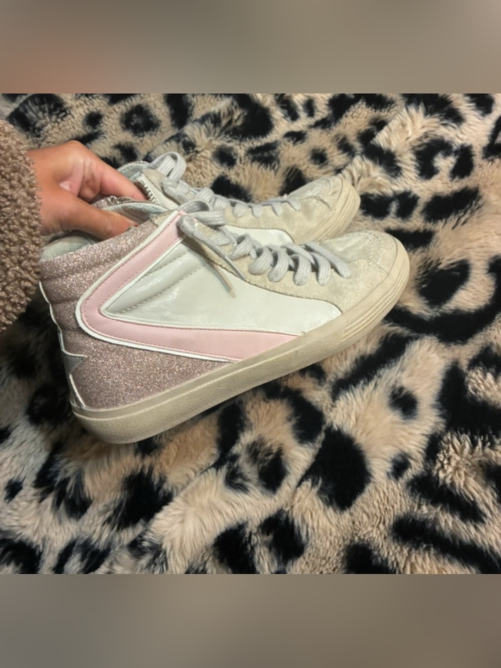 ShuShop White and Pink High-Top Sneakers